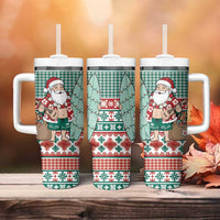 Hawaiian Funny Santa Surf Tumbler With Handle Mele Kalikimaka Palaka Quilt Pattern LT9 - Polynesian Pride