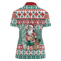 Hawaiian Funny Santa Surf Women Polo Shirt Mele Kalikimaka Palaka Quilt Pattern - Polynesian Pride