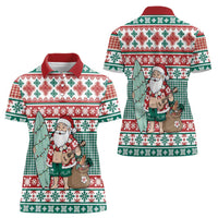 Hawaiian Funny Santa Surf Women Polo Shirt Mele Kalikimaka Palaka Quilt Pattern - Polynesian Pride