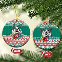 Hawaiian Skull Surfs Ceramic Ornament Mele Kalikimaka Palaka Quilt Pattern - Polynesian Pride