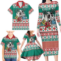 Hawaiian Skull Surfs Family Matching Long Sleeve Bodycon Dress and Hawaiian Shirt Mele Kalikimaka Palaka Quilt Pattern LT9 - Polynesian Pride