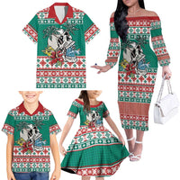 Hawaiian Skull Surfs Family Matching Off The Shoulder Long Sleeve Dress and Hawaiian Shirt Mele Kalikimaka Palaka Quilt Pattern LT9 - Polynesian Pride