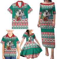 Hawaiian Skull Surfs Family Matching Puletasi and Hawaiian Shirt Mele Kalikimaka Palaka Quilt Pattern - Polynesian Pride