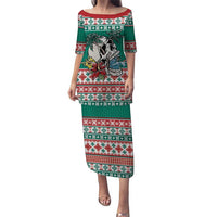 Hawaiian Skull Surfs Family Matching Puletasi and Hawaiian Shirt Mele Kalikimaka Palaka Quilt Pattern - Polynesian Pride