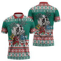 Hawaiian Skull Surfs Zipper Polo Shirt Mele Kalikimaka Palaka Quilt Pattern LT9 - Polynesian Pride