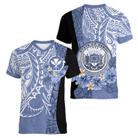 Aloha Vintage Hawaii Tribal Women V Neck T Shirt Blue Style LT9 - Polynesian Pride