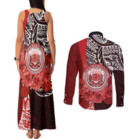 Aloha Vintage Hawaii Tribal Couples Matching Tank Maxi Dress and Long Sleeve Button Shirt Red Style LT9 - Polynesian Pride