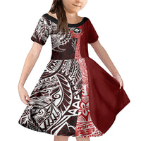 Aloha Vintage Hawaii Tribal Family Matching Mermaid Dress and Hawaiian Shirt Red Style LT9 Daughter's Dress Red - Polynesian Pride
