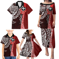 Aloha Vintage Hawaii Tribal Family Matching Puletasi Dress and Hawaiian Shirt Red Style LT9 - Polynesian Pride