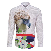 Philippines Eagle and Sampaguita Flowers Family Matching Mermaid Dress and Hawaiian Shirt Polynesian Pattern LT9 Dad's Shirt - Long Sleeve White - Polynesian Pride