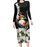 Philippines Eagle with Coat Of Arm Family Matching Long Sleeve Bodycon Dress and Hawaiian Shirt Simple Sampaguita Jasmine LT9 Mom's Dress Black - Polynesian Pride