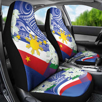Philippines Flag Car Seat Cover Sampaguita Jasmine with Polynesian Tribal LT9 - Polynesian Pride