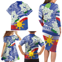Philippines Flag Family Matching Long Sleeve Bodycon Dress and Hawaiian Shirt Sampaguita Jasmine with Polynesian Tribal LT9 - Polynesian Pride