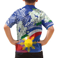 Philippines Flag Family Matching Off The Shoulder Long Sleeve Dress and Hawaiian Shirt Sampaguita Jasmine with Polynesian Tribal LT9 - Polynesian Pride