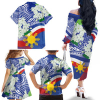 Philippines Flag Family Matching Off The Shoulder Long Sleeve Dress and Hawaiian Shirt Sampaguita Jasmine with Polynesian Tribal LT9 - Polynesian Pride