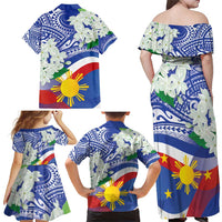 Philippines Flag Family Matching Off Shoulder Maxi Dress and Hawaiian Shirt Sampaguita Jasmine with Polynesian Tribal LT9 - Polynesian Pride