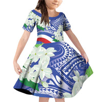 Philippines Flag Family Matching Off Shoulder Short Dress and Hawaiian Shirt Sampaguita Jasmine with Polynesian Tribal LT9 Daughter's Dress Blue - Polynesian Pride