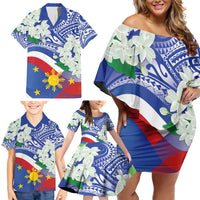 Philippines Flag Family Matching Off Shoulder Short Dress and Hawaiian Shirt Sampaguita Jasmine with Polynesian Tribal LT9 - Polynesian Pride