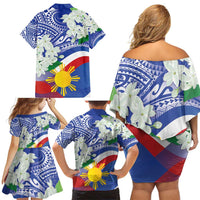 Philippines Flag Family Matching Off Shoulder Short Dress and Hawaiian Shirt Sampaguita Jasmine with Polynesian Tribal LT9 - Polynesian Pride