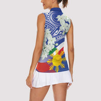 Philippines Flag Women Sleeveless Polo Shirt Sampaguita Jasmine with Polynesian Tribal