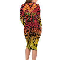 New Zealand Rangatira Custom Family Matching Long Sleeve Bodycon Dress and Hawaiian Shirt Red and Gold Niho Taniwha Maori Tribal LT9 - Polynesian Pride