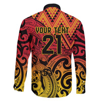 New Zealand Rangatira Custom Family Matching Off The Shoulder Long Sleeve Dress and Hawaiian Shirt Red and Gold Niho Taniwha Maori Tribal LT9 - Polynesian Pride