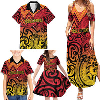 New Zealand Rangatira Custom Family Matching Summer Maxi Dress and Hawaiian Shirt Red and Gold Niho Taniwha Maori Tribal LT9 - Polynesian Pride