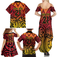 New Zealand Rangatira Custom Family Matching Summer Maxi Dress and Hawaiian Shirt Red and Gold Niho Taniwha Maori Tribal LT9 - Polynesian Pride