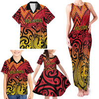 New Zealand Rangatira Custom Family Matching Tank Maxi Dress and Hawaiian Shirt Red and Gold Niho Taniwha Maori Tribal LT9 - Polynesian Pride