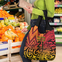 New Zealand Rangatira Custom Grocery Bag Red and Gold Niho Taniwha Maori Tribal