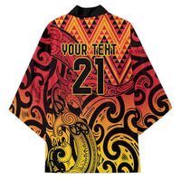 New Zealand Rangatira Custom Kimono Red and Gold Niho Taniwha Maori Tribal - Polynesian Pride