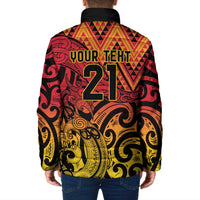 New Zealand Rangatira Custom Padded Jacket Red and Gold Niho Taniwha Maori Tribal - Polynesian Pride
