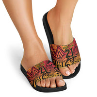 New Zealand Rangatira Custom Slide Sandals Red and Gold Niho Taniwha Maori Tribal - Polynesian Pride