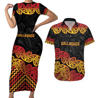 New Zealand Rugby Pacific Custom Couples Matching Short Sleeve Bodycon Dress and Hawaiian Shirt Rangatira Maori Kowhaiwhai Pattern LT9 Gold - Polynesian Pride