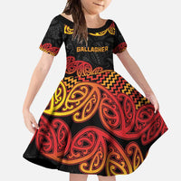 New Zealand Rugby Pacific Custom Family Matching Mermaid Dress and Hawaiian Shirt Rangatira Maori Kowhaiwhai Pattern LT9 Daughter's Dress Gold - Polynesian Pride