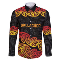 New Zealand Rugby Pacific Custom Family Matching Puletasi and Hawaiian Shirt Rangatira Maori Kowhaiwhai Pattern LT9 Dad's Shirt - Long Sleeve Gold - Polynesian Pride