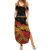 New Zealand Rugby Pacific Custom Family Matching Summer Maxi Dress and Hawaiian Shirt Rangatira Maori Kowhaiwhai Pattern LT9 Mom's Dress Gold - Polynesian Pride