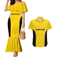 New Zealand Rugby Pacific Custom Couples Matching Mermaid Dress and Hawaiian Shirt Hau Awhiowhio Maori Tribal Tattoo LT9 Gold - Polynesian Pride