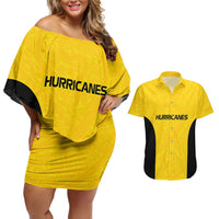 New Zealand Rugby Pacific Custom Couples Matching Off Shoulder Short Dress and Hawaiian Shirt Hau Awhiowhio Maori Tribal Tattoo LT9 Gold - Polynesian Pride