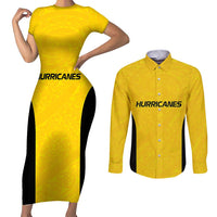 New Zealand Rugby Pacific Custom Couples Matching Short Sleeve Bodycon Dress and Long Sleeve Button Shirt Hau Awhiowhio Maori Tribal Tattoo LT9 Gold - Polynesian Pride