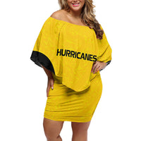 New Zealand Rugby Pacific Custom Family Matching Off Shoulder Short Dress and Hawaiian Shirt Hau Awhiowhio Maori Tribal Tattoo LT9 Mom's Dress Gold - Polynesian Pride