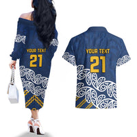 New Zealand Rugby Pacific Custom Couples Matching Off The Shoulder Long Sleeve Dress and Hawaiian Shirt Kahupeka Maori Kowhaiwhai Pattern LT9 - Polynesian Pride
