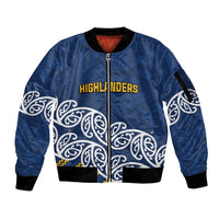 New Zealand Rugby Pacific Custom Sleeve Zip Bomber Jacket Kahupeka Maori Kowhaiwhai Pattern LT9 Unisex Blue - Polynesian Pride