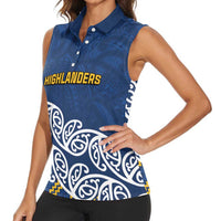 New Zealand Rugby Pacific Custom Women Sleeveless Polo Shirt Kahupeka Maori Kowhaiwhai Pattern