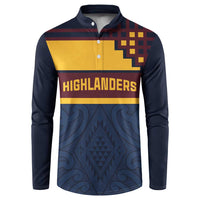 New Zealand Rugby Pacific Custom Button Sweatshirt Kahupeka Retro 2025 Taniko Motif LT9 Blue - Polynesian Pride