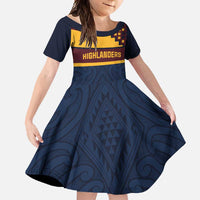 New Zealand Rugby Pacific Custom Family Matching Tank Maxi Dress and Hawaiian Shirt Kahupeka Retro 2025 Taniko Motif LT9 Daughter's Dress Blue - Polynesian Pride