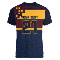 New Zealand Rugby Pacific Custom Women V-Neck T-Shirt Kahupeka Retro 2025 Taniko Motif LT9 - Polynesian Pride