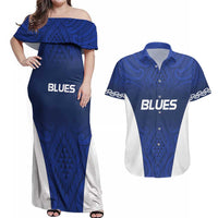 New Zealand Rugby Pacific Custom Couples Matching Off Shoulder Maxi Dress and Hawaiian Shirt Kahurangi Auckland All Blue LT9 Blue - Polynesian Pride