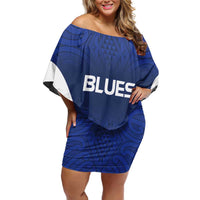 New Zealand Rugby Pacific Custom Family Matching Off Shoulder Short Dress and Hawaiian Shirt Kahurangi Auckland All Blue LT9 Mom's Dress Blue - Polynesian Pride