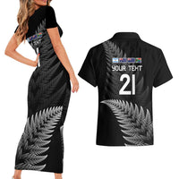 New Zealand Rugby Custom Couples Matching Short Sleeve Bodycon Dress and Hawaiian Shirt Glory Be To Black Silver-fern LT9 - Polynesian Pride